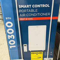 GE - 450 Sq. Ft. 10,300 BTU Smart Portable Air Conditioner and 10,300 BTU Heater - White