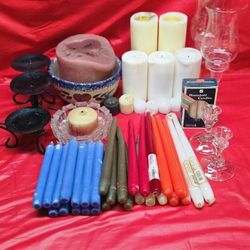 CANDLES (50) & HOLDERS(7) $20