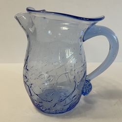 Blue Crackle Glass Pitcher 