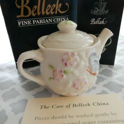 Belleek Hand-Decorated Parian China Miniature Teapot