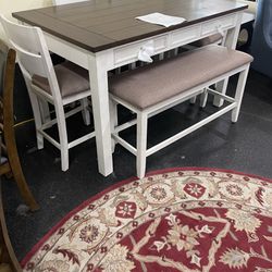 Counter Height Dining Table , 4 Chairs And Bench On Sale