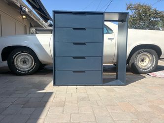 IKEA NORDMELA 5-Drawer Dresser w/ Clothes Rail – Navy Blue – Discontinued – $85