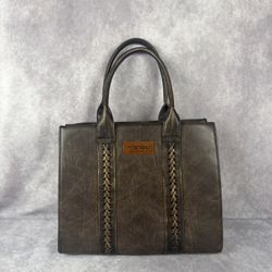 Wrangler Montana West Western Whipstitch Tote Satchel Brown Faux Leather Bag