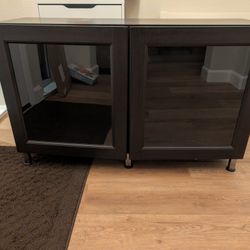 Black Cabinet/Shelf With Glass Panels