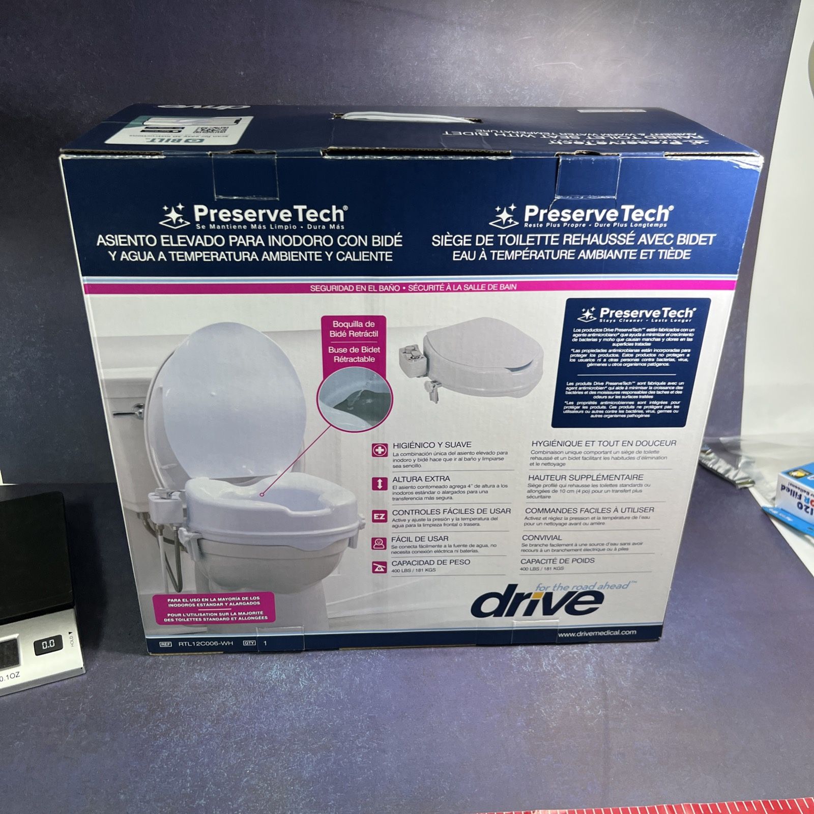 PreserveTech Raised Toilet Seat with Bidet, Ambient & Warm Water