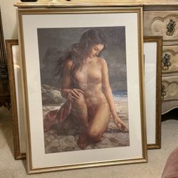 Framed Nude Figure Print Gold Frame