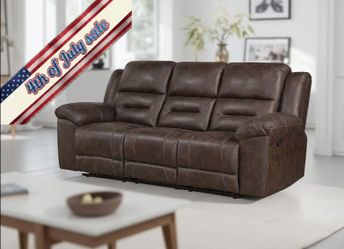 🏆 (Brand NEW) Microfiber Manual Double Reclining Sofa with Pillow Top Arm