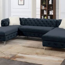 Brand Black New Glam Tufted I Shape Sectional With Double Chaise 