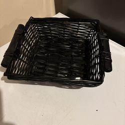 Black rectangular, plastic wicker basket