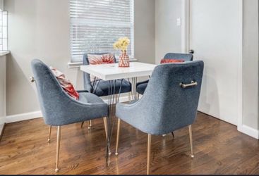 Blue modern chairs (fabric and gold handle) - Pottery Barn