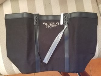 VICTORIA'S SECRET LIMITED EDITION 2017 BLACK FRINGE TOTE CANVAS PVC TRIM HANDBAG NEW $25