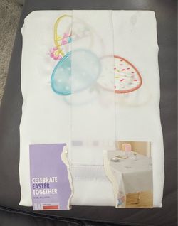 Celebrate Spring Easter Egg Bunny Embroidered White 60x102 Oblong Tablecloth NWT