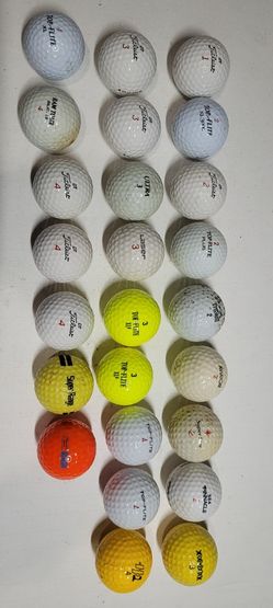 Lot of 25 golf balls Top Flite, ProStaff Pinnacle, Titleist, Ram Tour, Super Star