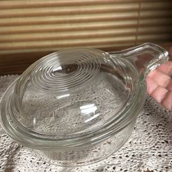Vintage Pyrex clear glass grab it single serve bowl with handle and domed lid 601-B 601-C  USA