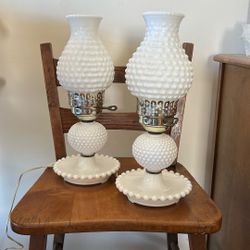 Hobnail Milk Glass Lamps (pair)