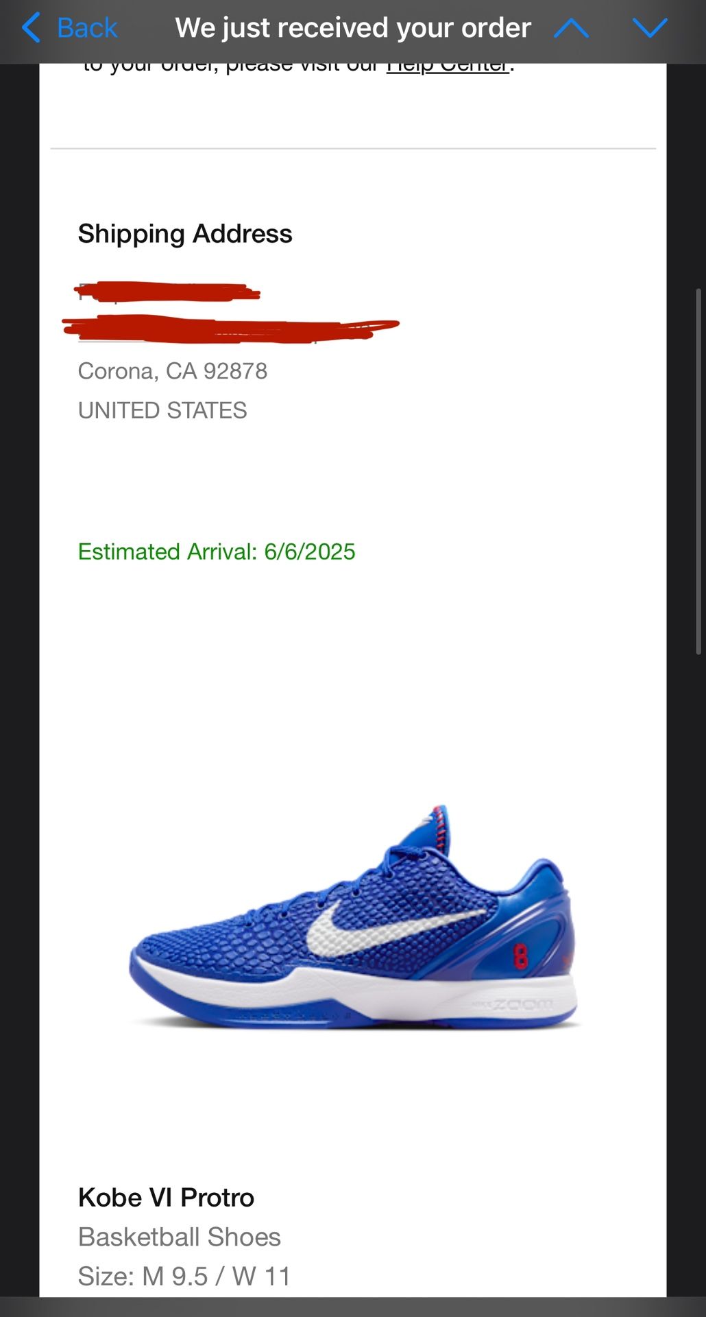 Kobe 6 Proto Dodgers Size 9.5