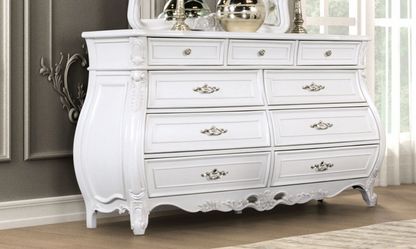 Ornate White 9 Drawer Dresser - New