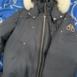 Moose Knuckle Bomber Navy with White Fur