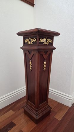 Wood Pedestal Stand with Gold Leaf Accents