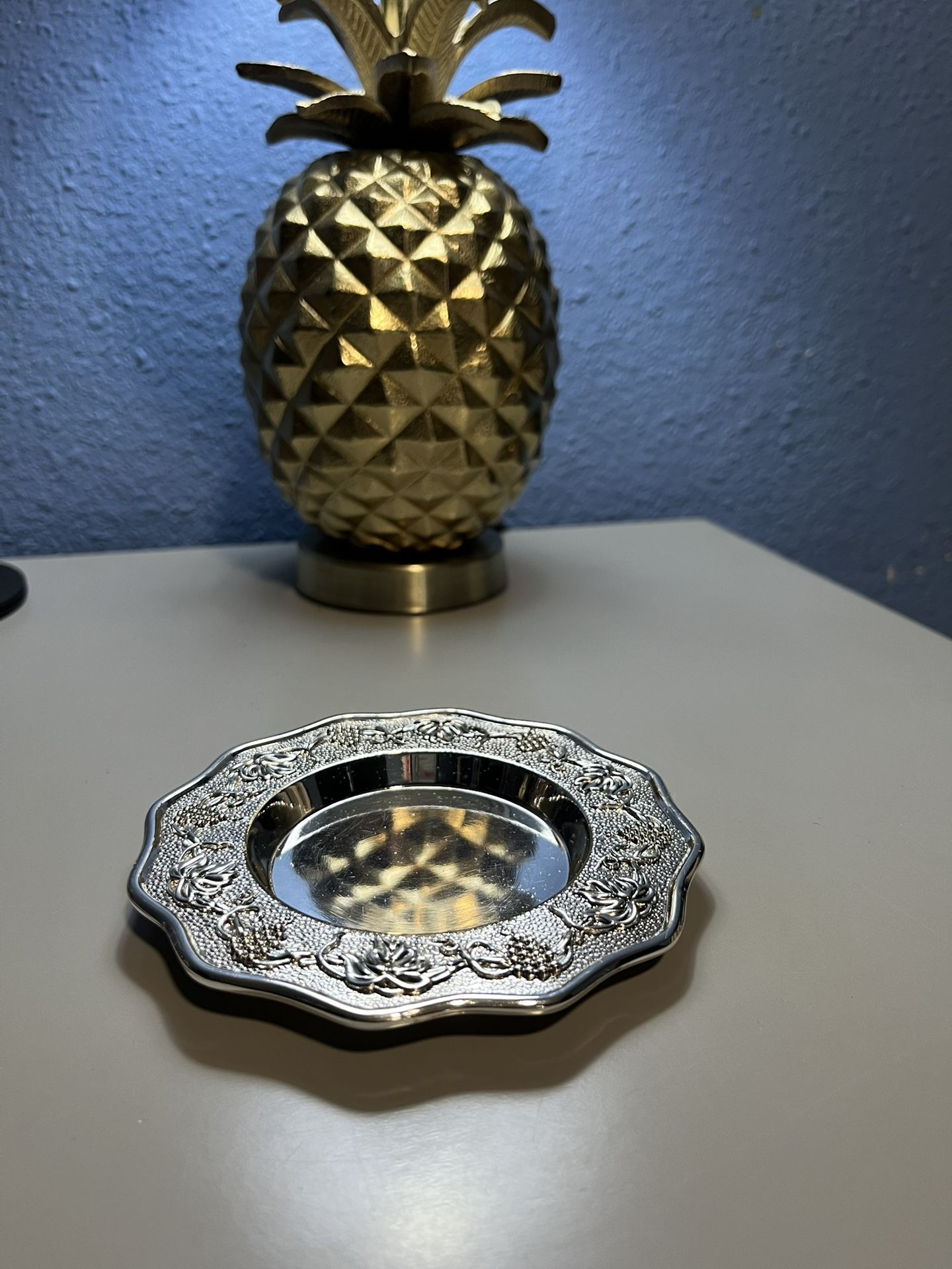 Vintage Etched Silver Plated Wine Ashtray Kiddush Judaica Jewish Karchi 1955