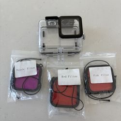 GoPro Underwater Housing And pink, Purple, And Red Lens Filters 