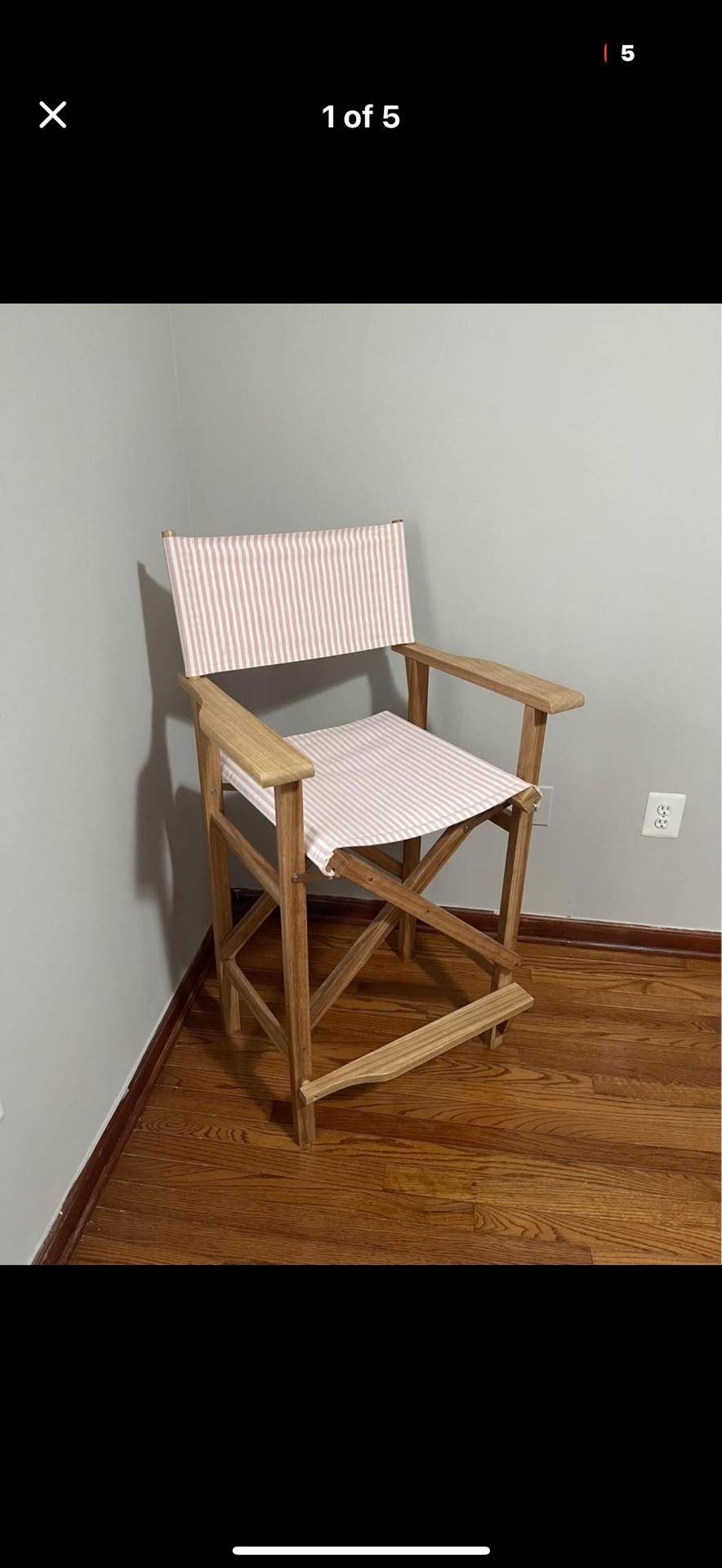 Business & Pleasure Co. Directors Chair (Pink / White Stripe (Bar Height)