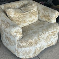 Vintage French Toile Armchair – High Back Club Chair