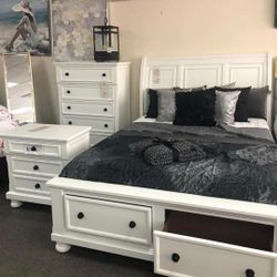 Laurelin White Bedroom Set Queen or King Bed Dresser Nightstand and Mirror WİTH İNTEREST FREE PAYMENT OPTİONS
