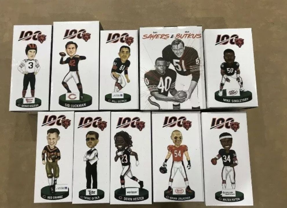 Chicago Bears Bobblehead Giveaway Complete Set of 10 100 Year Anniversary NIB