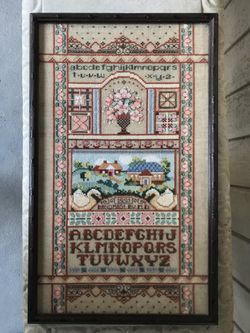 Handmade framed art, alphabet and numbers 11x18 inc