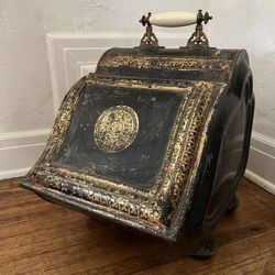 Antique 19th Century Victorian Gilt Painted Coal Scuttle