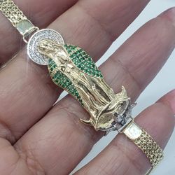 Solid 14k Gold Virgin Mary Guadalupe Bracelet 
