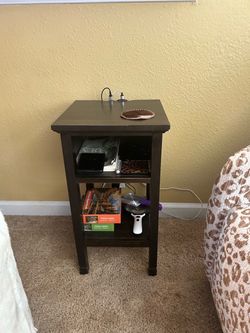 Dark Brown Wood Nightstand with Shelves