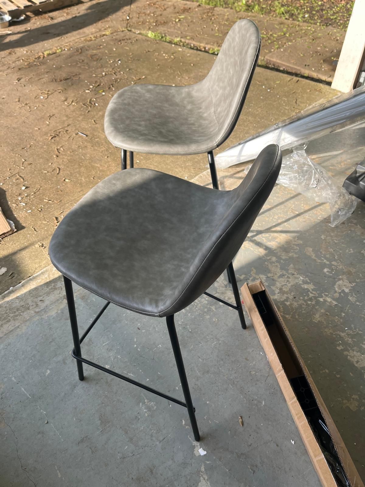 Vintage Gray Faux Leather Counter Height Set Of 2 Stool