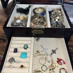 Jewelry Box With Lots Or Jewelry And Watches 