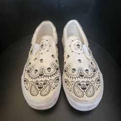 VANS Classic Slip On Paisley Skulls Canvas Women’s Shoes Low Top 