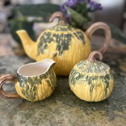 Fritz And Floyd 1989 Gourd Teapot, Sugar Bowl And creamer $45