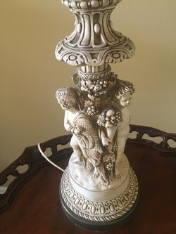 Cherub table lamp with custom shade