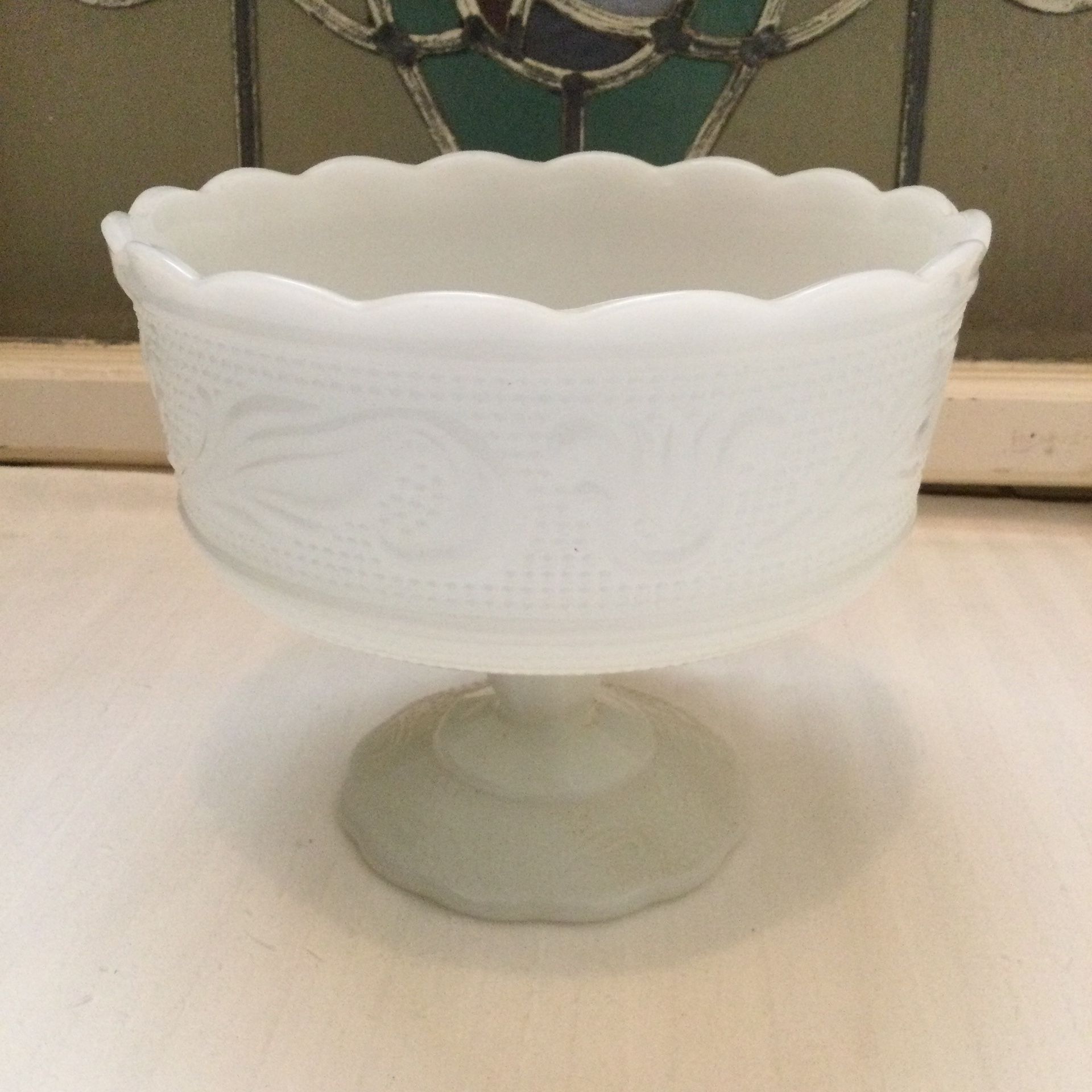 Vintage E O Brody Co Milk Glass Pedestal Bowl M6000