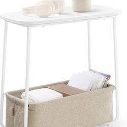 White Side End Table with Fabric Basket FURNITURE