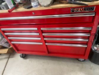 YUKON 46 in., 9-Drawer Mobile Storage Cabinet with Solid Wood Top