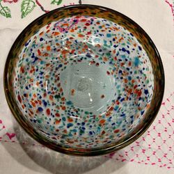 Confetti Hand Blown Mexican Bowl, Bumpy Colorful Dots Dimensions In Pictures 