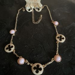 3/18”Gold Tone Necklace Sets…Clovers And L Initial Pendants 