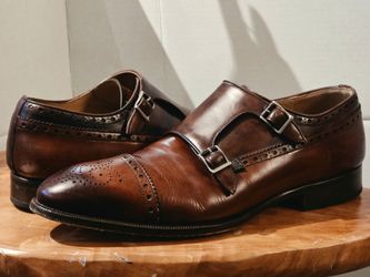Magnanni monk strap brown leather mens formal shoes