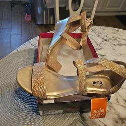 Dress Low Heel Gold Shoes