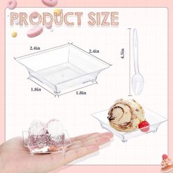 300pcs Mini Dessert Plates with Tasting Spoons for 150 Guests, Clear NEW!! NIB