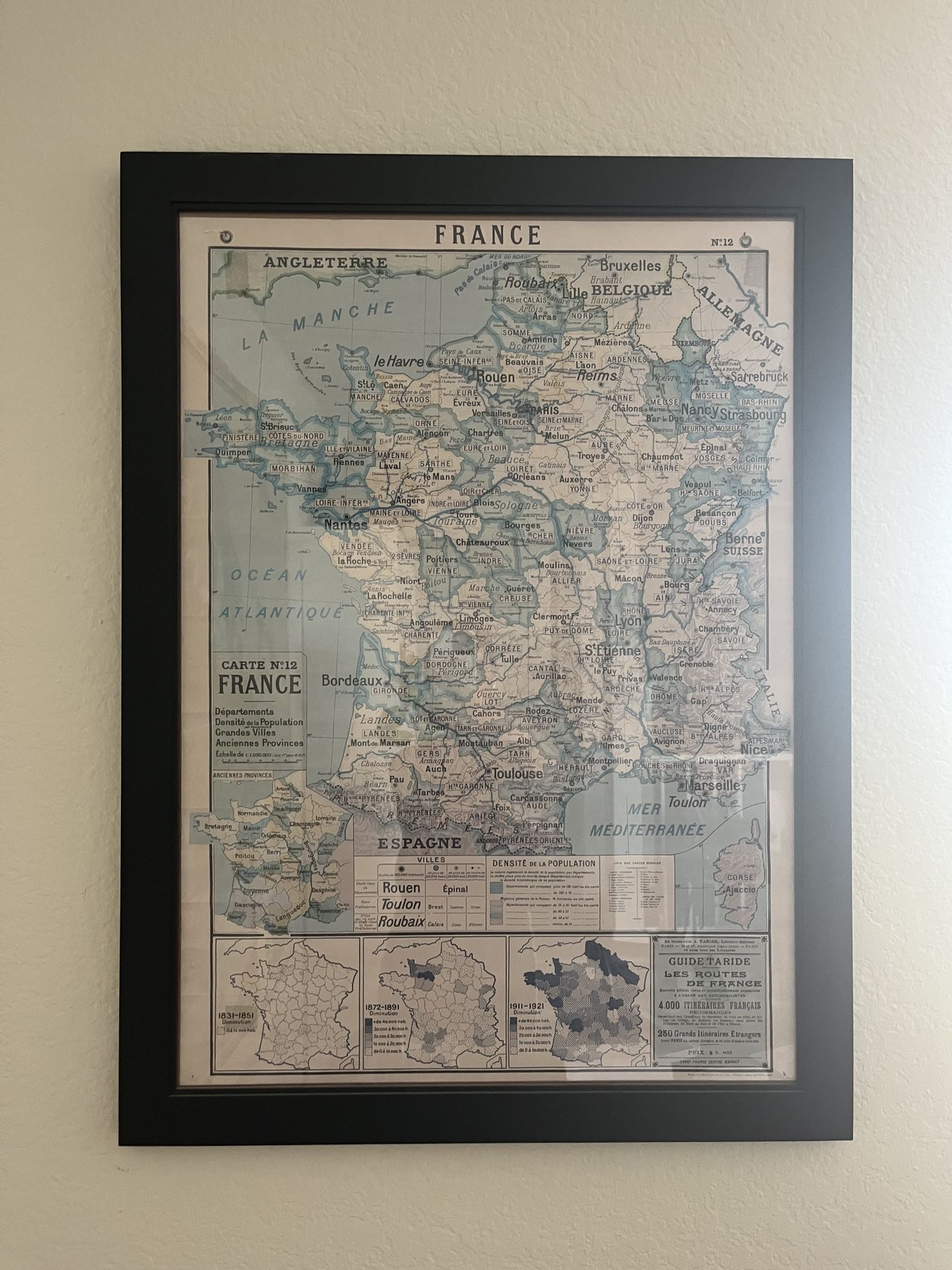 Framed Vintage Style Map Of France