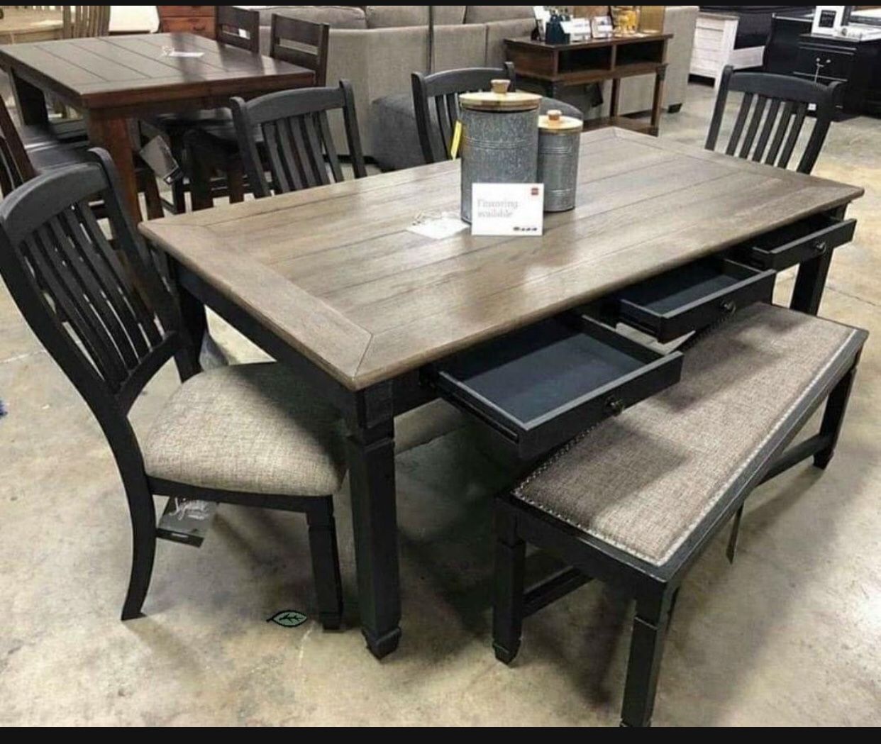 Solid Wood Black/Gray Rectangular Table and 4 Chairs Dining Set ❇️ Brand New💥 Dining Room Set 👌 Bench Sold Separately