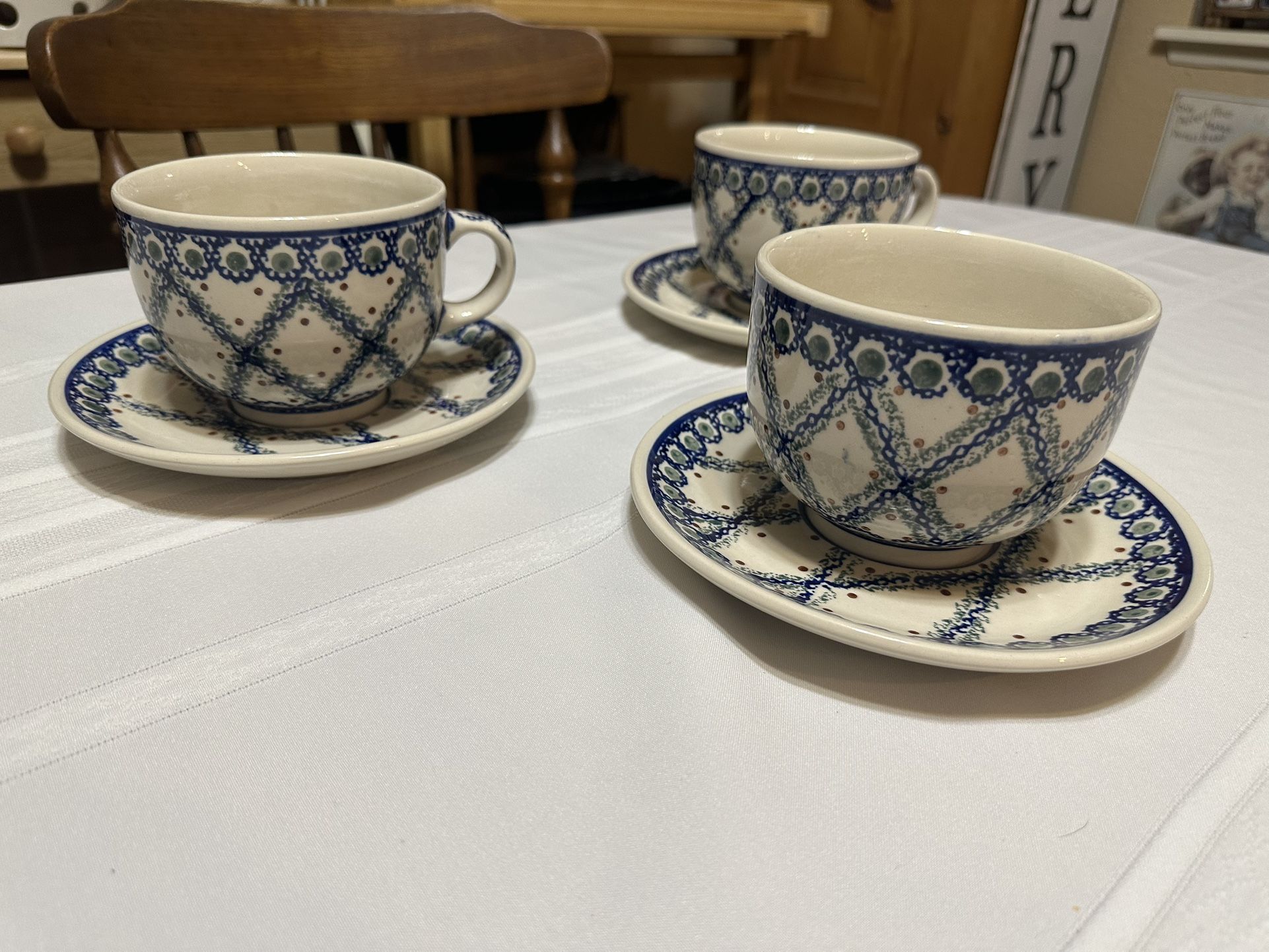 Boleslawiec Polish Pottery Cups & Saucers