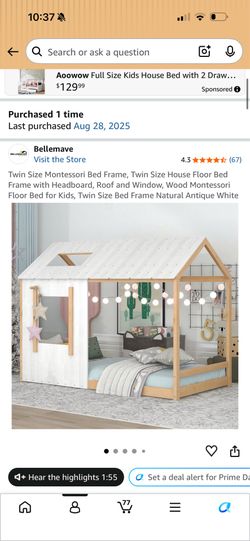 Twin Size Montessori Bed Frame, Twin Size House Floor Bed Frame with Headboard, Roof and Window, Wood Montessori Floor Bed for Kids, Twin Size Bed Fra